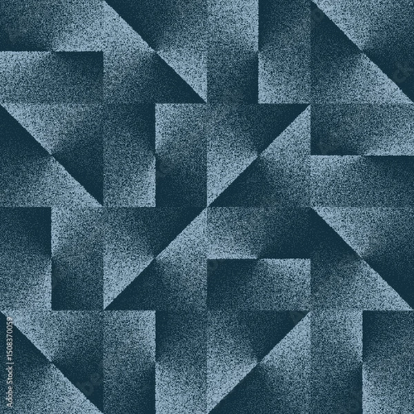 Fototapeta Blue noise grain stipple texture pattern of geometric shapes mosaic, vector background. Abstract seamless pattern of stipple dot or noise grain texture with geometric triangles or square pattern