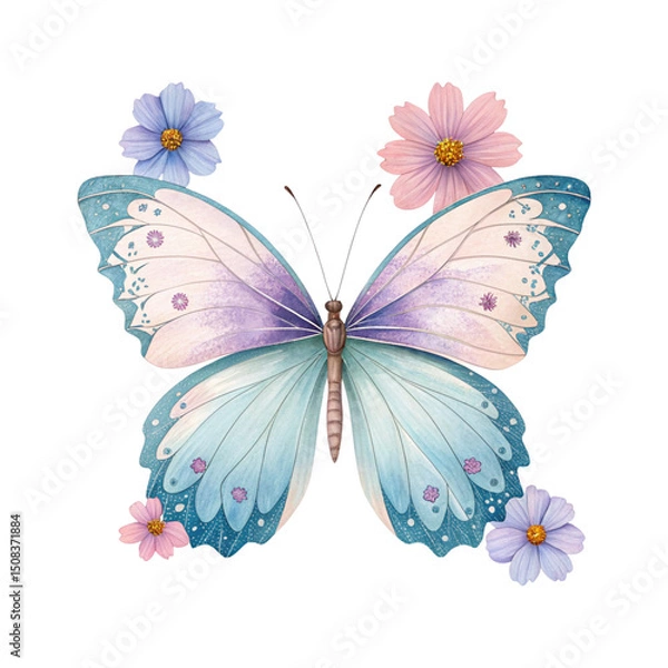Fototapeta Vintage Butterfly and Floral Illustration Bundle – Transparent Botanical Watercolor Clipart with Transparent Background