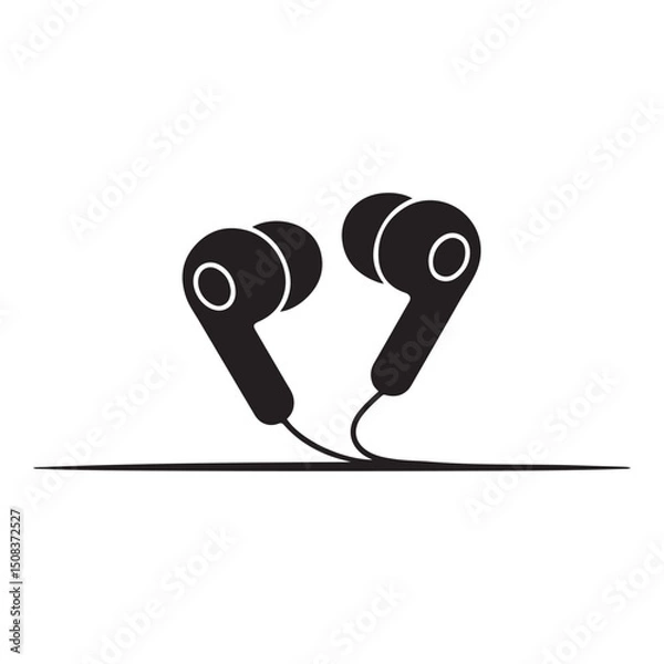 Obraz A pair of wireless earbud headphones line art vector icon for apps and websites, Vector black silhouette. with white background