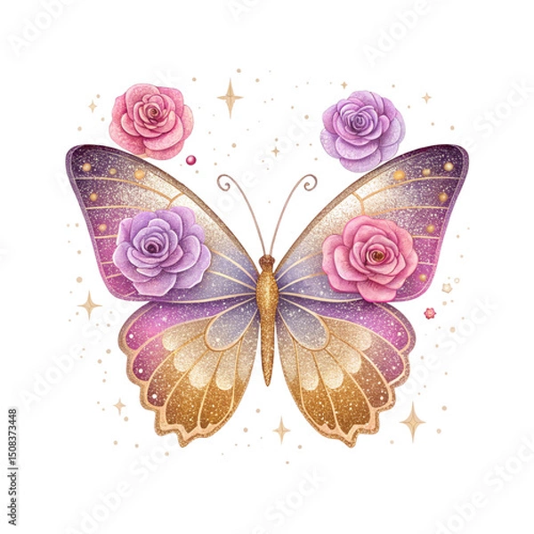 Fototapeta Vintage Butterfly and Floral Illustration Bundle – Transparent Botanical Watercolor Clipart with Transparent Background