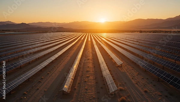 Obraz Vast Solar Farm at Sunset Clean Energy Renewable Resource Alternative Power Production