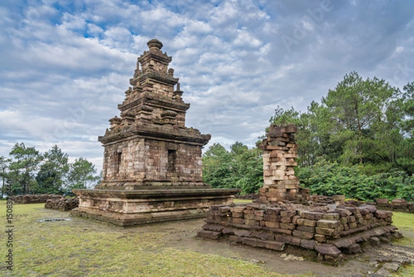 Obraz Scenic morning landscape view of ancient hindu Gedong Songo V temple, Bandungan, Semarang, Java, Indonesia