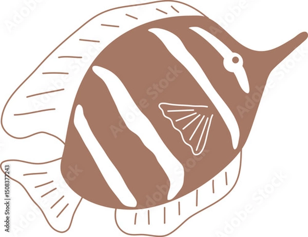 Fototapeta Copperband butterflyfish artistic vector illustration. Hand drawn silhouette of coral reef fish for souvenir printing. Decorative art with ocean habitat. Isolated on white background sea themed print