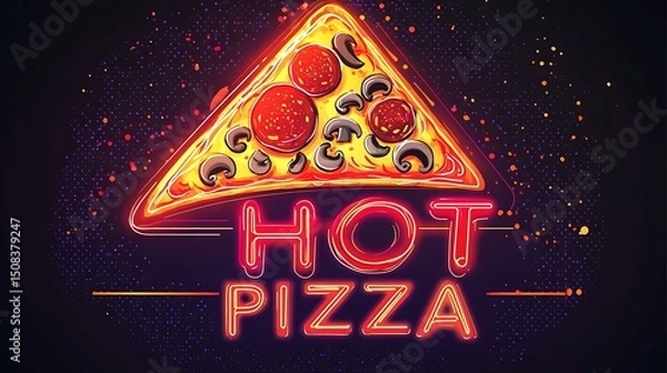Obraz Neon sign design of a slice of pizza.