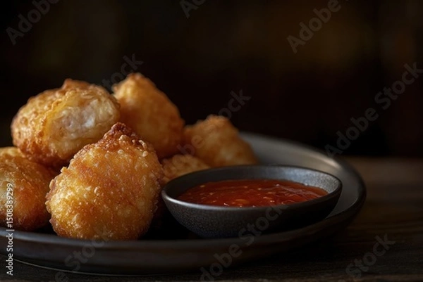 Obraz Crispy Fried Bites with Spicy Dipping Sauce