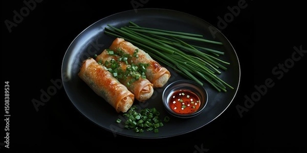 Obraz Delicious Crispy Spring Rolls with Spicy Dipping Sauce