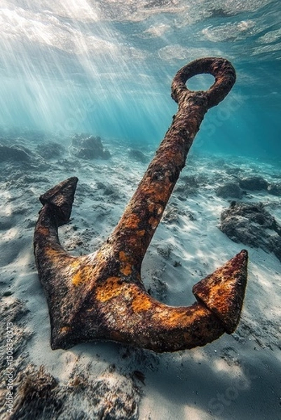 Obraz Sunken Treasure: An Underwater Rusty Anchor
