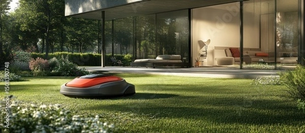 Obraz Robotic Lawn Mower in Modern Garden