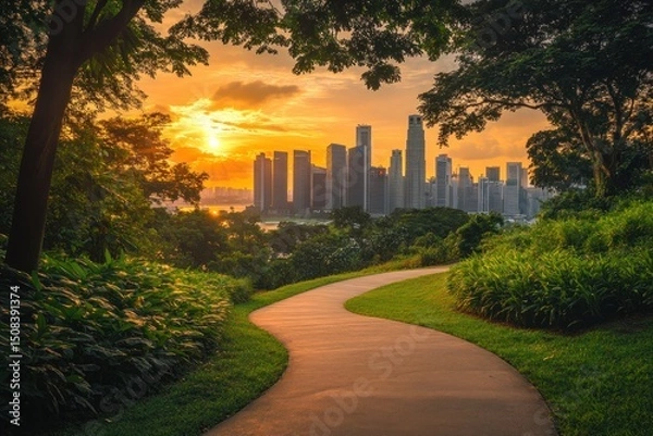 Obraz Sunset Cityscape View from a Park Trail