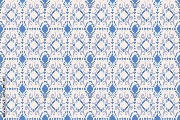 Fototapeta Ikat print embroidery, Patterns ethnic oriental, iKat pattern traditional design for background backdrop carpet wallpaper clothing batik fabric tribal textile vector illustration print embroidery.