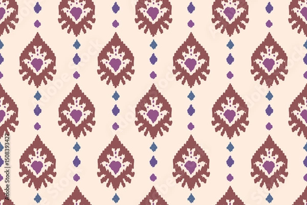 Fototapeta Ikat print embroidery, Patterns ethnic oriental, iKat pattern traditional design for background backdrop carpet wallpaper clothing batik fabric tribal textile vector illustration print embroidery.