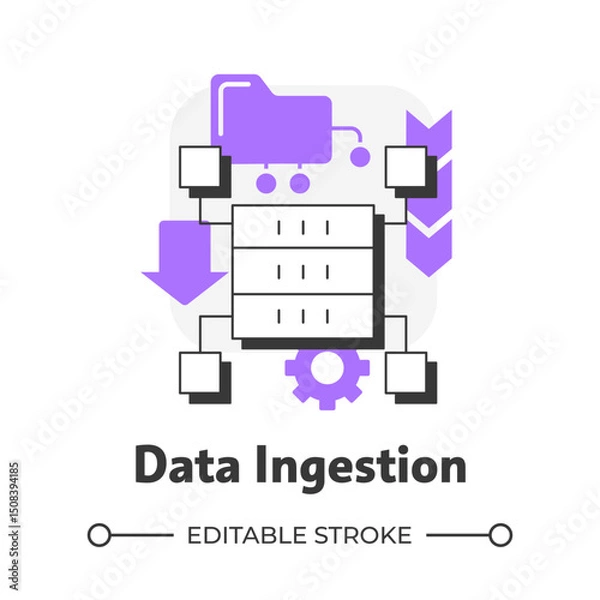 Obraz Data ingestion flat outline concept icon. Information transportation. Digital technology and software integration. Modern line illustration with purple glyphs. Conceptual visual. Easy to edit