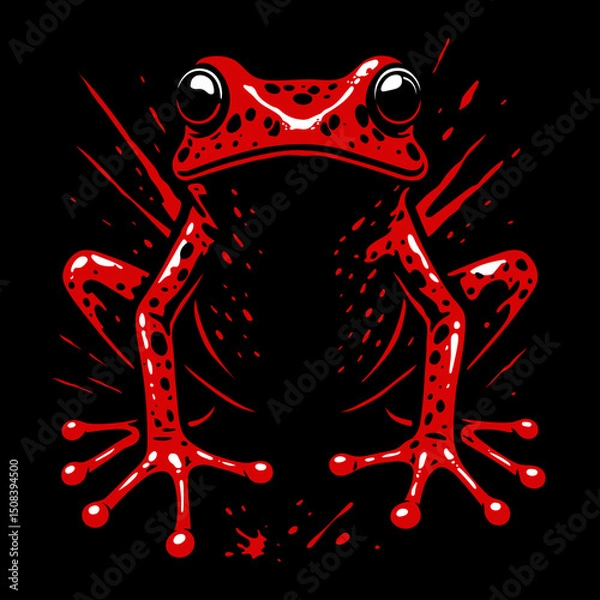 Fototapeta Roter Erdbeerfrosch auf schwarzem Hintergrund – kontrastreiche Vektorillustration des Strawberry Poison Dart Frog (Oophaga pumilio)