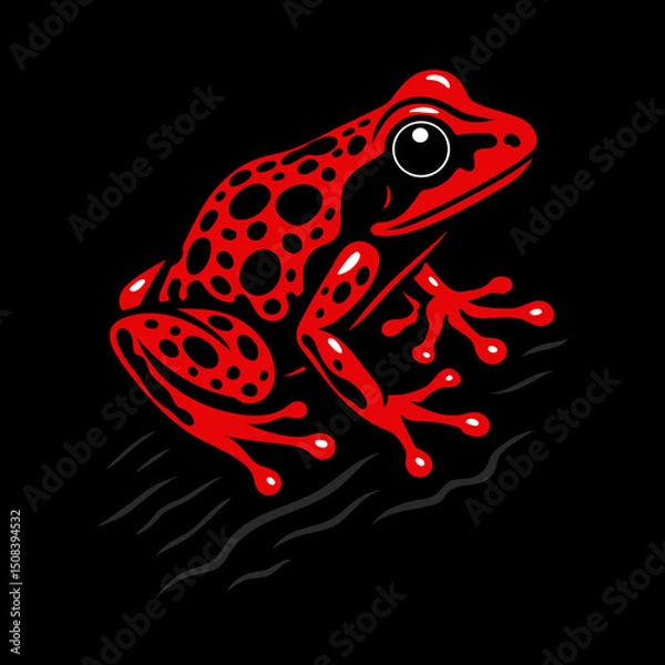 Fototapeta Roter Erdbeerfrosch auf schwarzem Hintergrund - kontrastreiche Vektorillustration des Strawberry Poison Dart Frog (Oophaga pumilio)