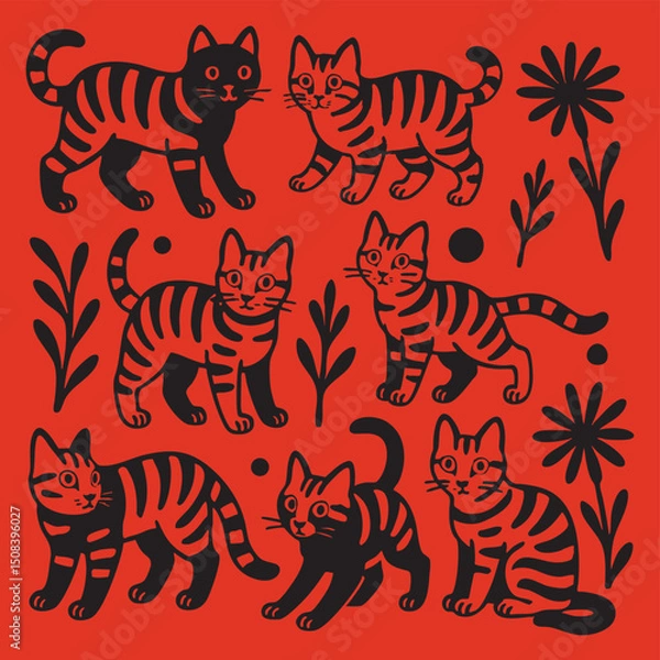 Fototapeta Playful Cat Pattern Illustration