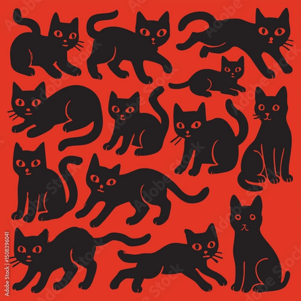 Fototapeta Playful Cat Pattern Illustration