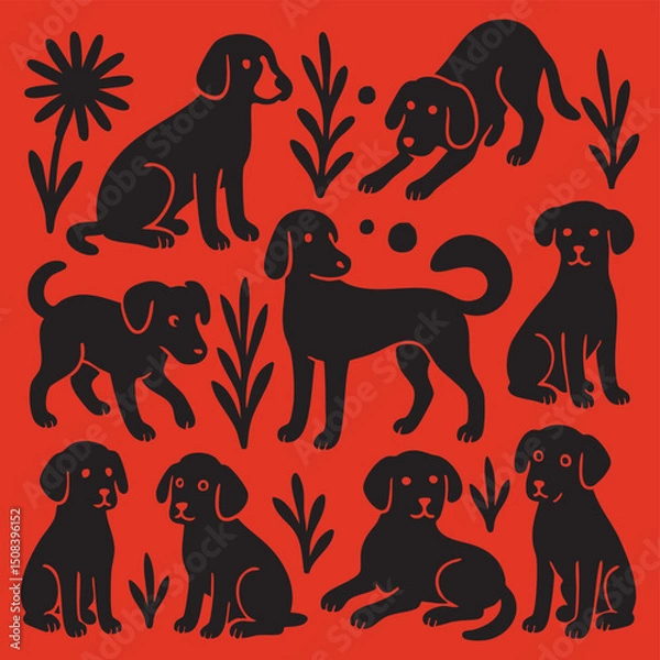 Obraz Playful Dog Pattern Illustration