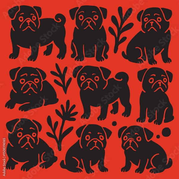 Fototapeta Playful Dog Pattern Illustration