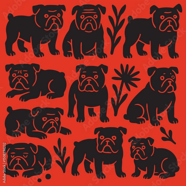 Fototapeta Playful Dog Pattern Illustration