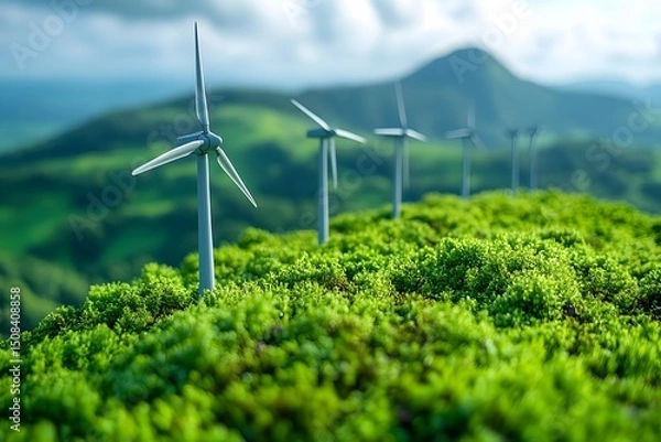 Obraz Renewable Energy Wind Farm in Lush Mountain Landscape