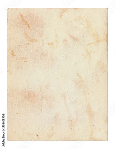 Fototapeta Vintage background of old ancient torn paper texture with spots. Old paper as background. Interesting texture of old yellowed paper slightly damaged by mold. Unique vintage texture of old paper.