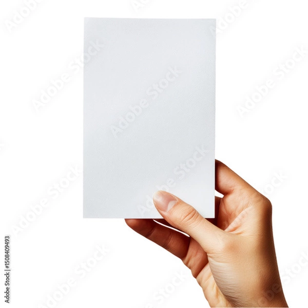Fototapeta Hand Holding Blank Card on Transparent Background for Customization