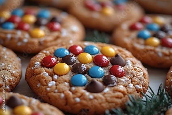 Obraz Festive Holiday Cookies with Colorful Candy Decorations for Celebrations