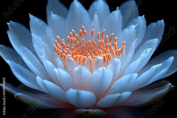 Obraz Stunning White Lotus Flower with Orange Stamen Close-Up for Nature Photography