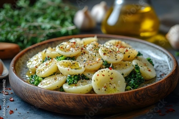Obraz Rustic Potato and Broccoli Salad with Olive Oil and Herbs