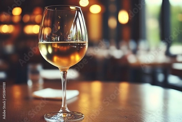 Obraz Elegant Wine Glass on a Wooden Table in Cozy Evening Ambiance