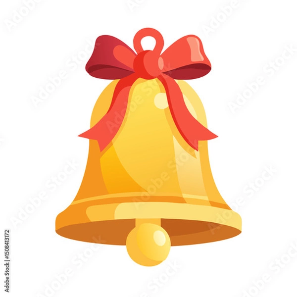 Fototapeta Vector illustration of elegant golden bell with a ribbon