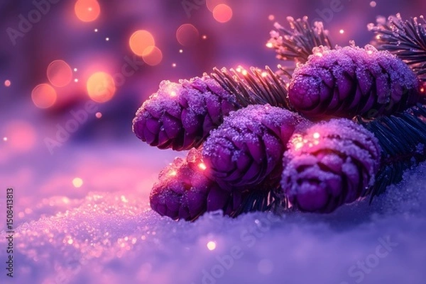 Obraz Winter Holiday Magic with Frosted Pine Cones - Perfect for Seasonal Design and Festive Decor