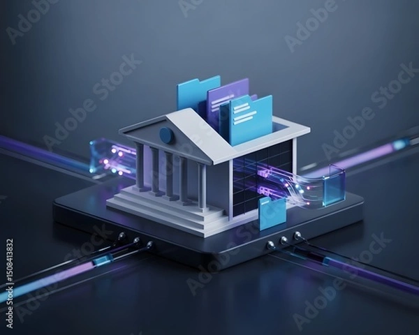 Obraz An isometric 3D vector illustration of a tablet PC and mobile phone with a cloud computing concept, integrated into a smart home network data design