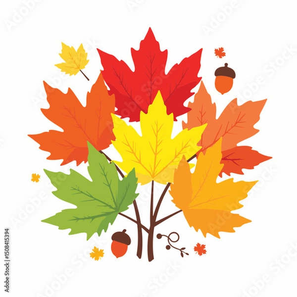 Obraz Vibrant cluster of autumn maple leaves on white background, seasonal beauty