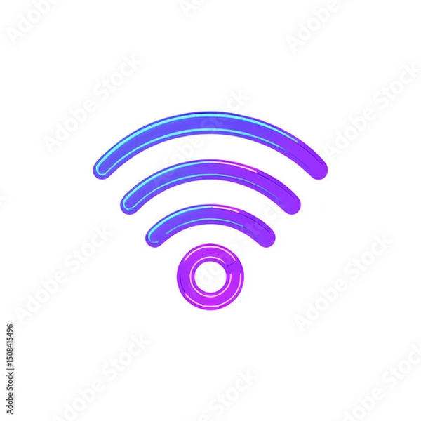 Fototapeta Minimalist WiFi icon with smooth pulsing neon lines in electric blue, sleek digital design, glowing signal waves, modern tech style on transparent background, perfect for connectivity and wireless