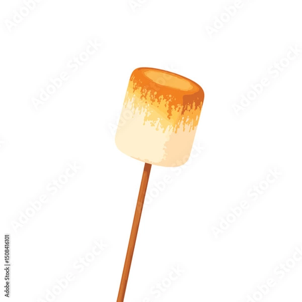 Obraz Toasted marshmallow on stick against white background, sweet simplicity