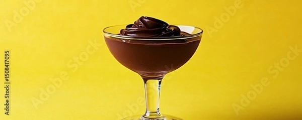 Obraz Decadent chocolate pudding in a glass a creamy indulgence against a vibrant yellow backdrop studio