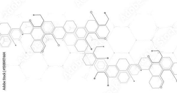 Fototapeta Background of hexagon geometric grey pattern. healthcare medical and technology background.Graphic digital science concept design, innovation technology, healthcare, and medicine design.	