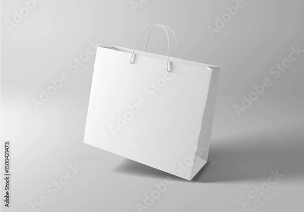 Obraz Blank shopping bag on white Mockup. Paper bag with handles and soft shadows. 3D rendering
