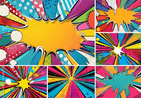 Obraz 9 Cartoon Pop Art Explosion Background Collection
