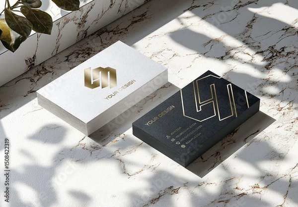 Obraz Two Editable Business Card Stacks Mockup In A White Interior
