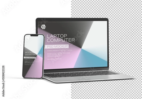 Obraz Mobile Phone and Laptop Mockup Isolated on White