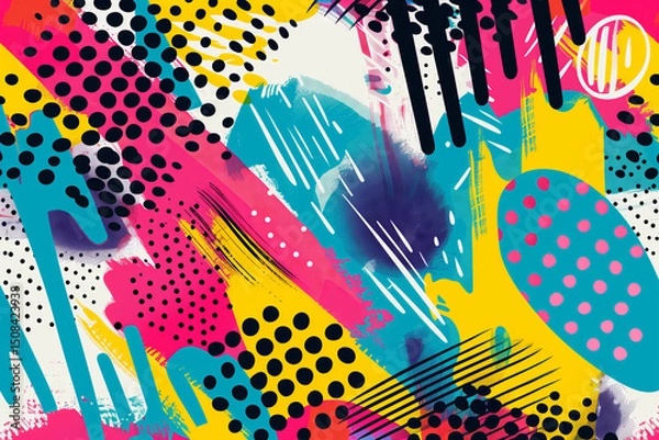 Obraz Cartoon pop art abstract background. Colorful vintage comic book style texture. Generative ai