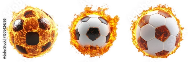 Obraz Flaming Soccer Balls Isolated on Transparent Background for Creative Use
