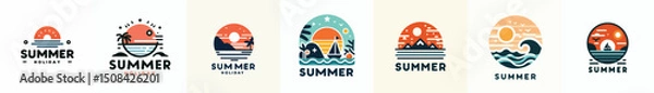Obraz Summer logo with beach background, vector illustration