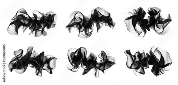 Fototapeta Abstract wavy smoke set isolated on transparent background. Black wave frequency brush. Generative ai