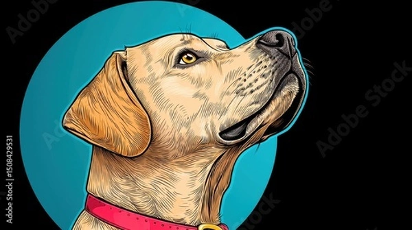 Fototapeta Stylized Portrait of a Pale Yellow Labrador Retriever Against Teal