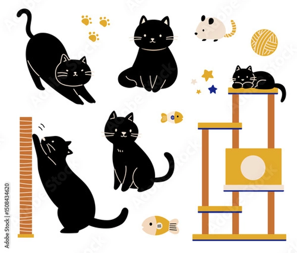 Fototapeta かわいい猫のポーズのイラスト素材