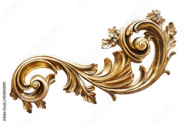 Fototapeta Ornate gold baroque design element isolated on transparent background