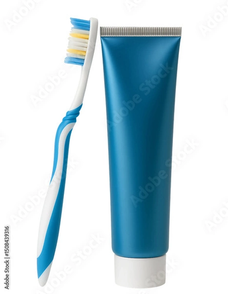 Fototapeta Toothbrush and Toothpaste Set on White Background